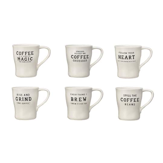 Hello Honey® 12oz. White & Black Inspirational Brew Stoneware Coffee Mug Set